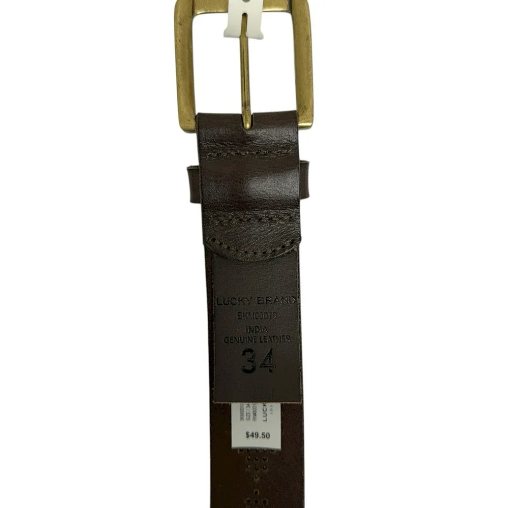 Lucky Brand‎ Men's Size 34 Dark Brown 100% Genuine Leather Perforated Belt NWT